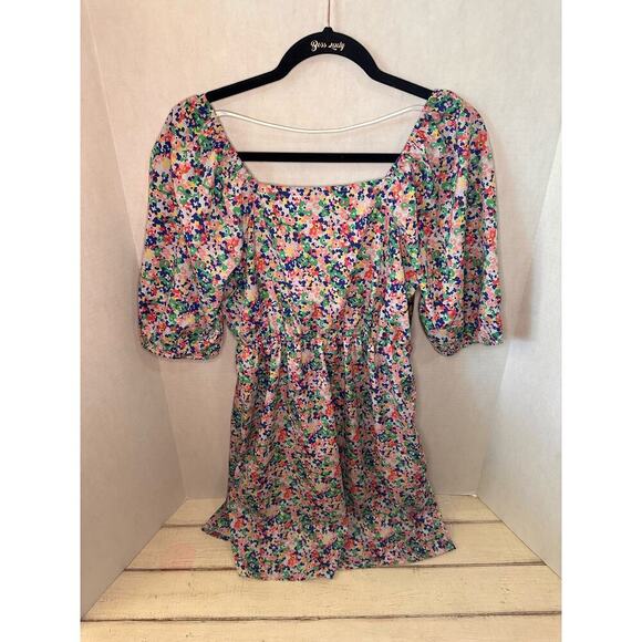 Vero Moda‎ Puffed Sleeve Faux Wrap Colorful Floral Print Dress Women’s Size S - Picture 3 of 6